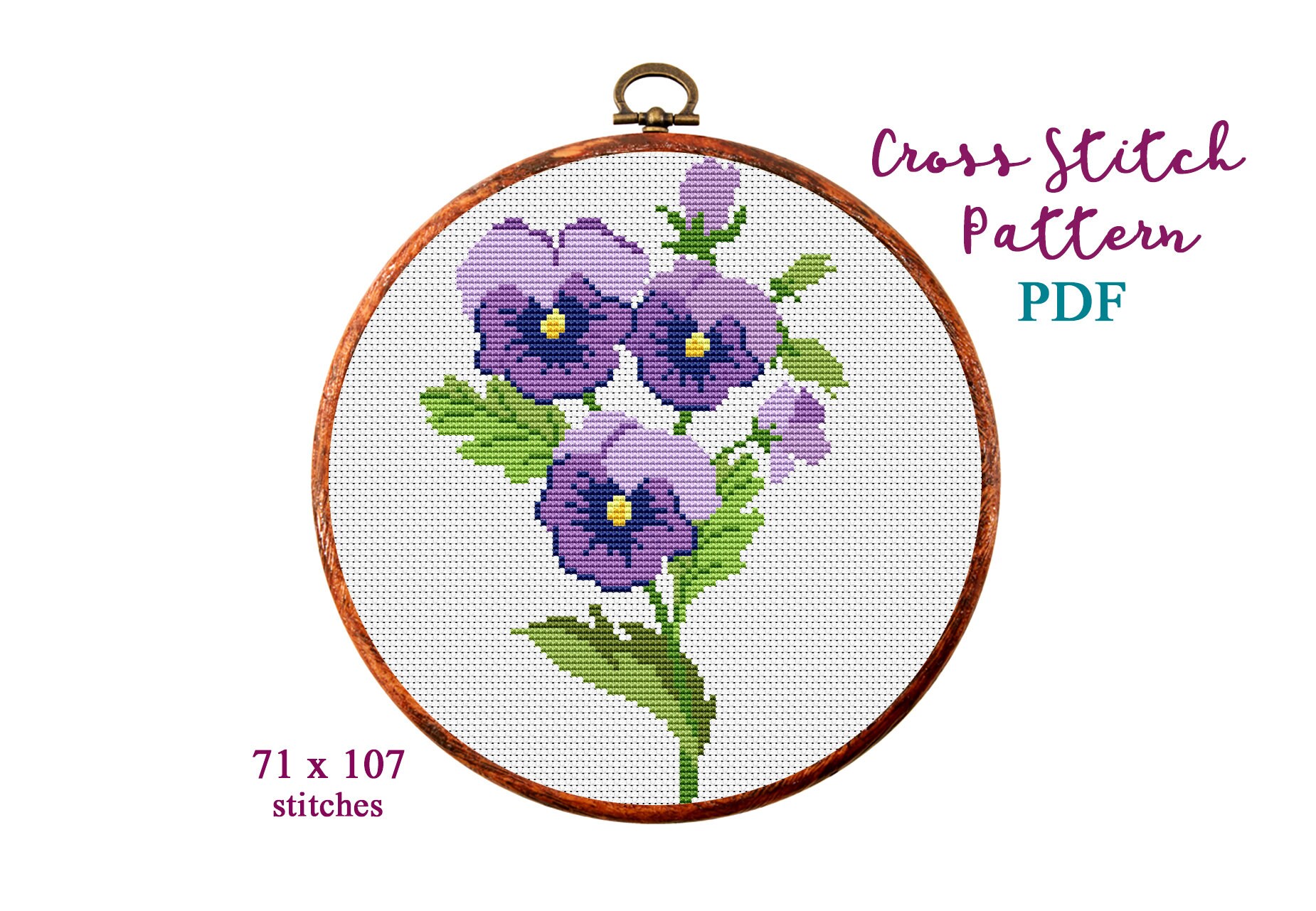 ハンドメイド　クロスステッチ完成品　パンジー　花　刺繍　インテリア 刺繍キット クロスステッチ 花 立体 パンジー フランス刺しゅう