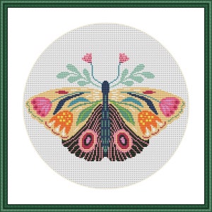 Cross stitch pattern, Floral Butterfly, folk, nature cross stitch, Hoop Embroidery. Modern counted cross stitch chart.Instant download PDF image 8