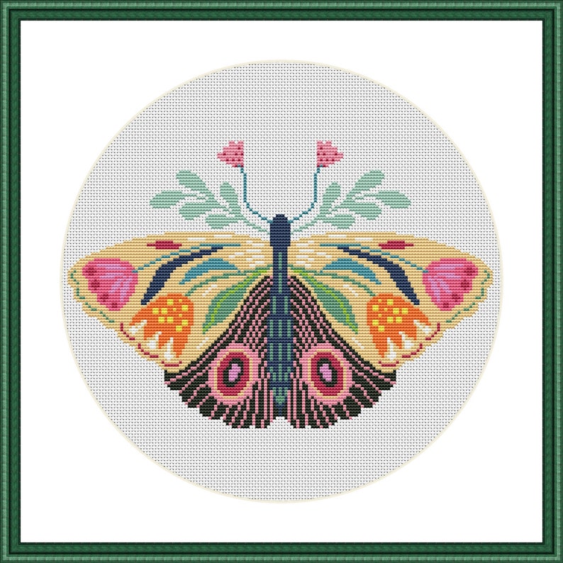 Cross stitch pattern, Floral Butterfly, folk, nature cross stitch, Hoop Embroidery. Modern counted cross stitch chart.Instant download PDF image 8