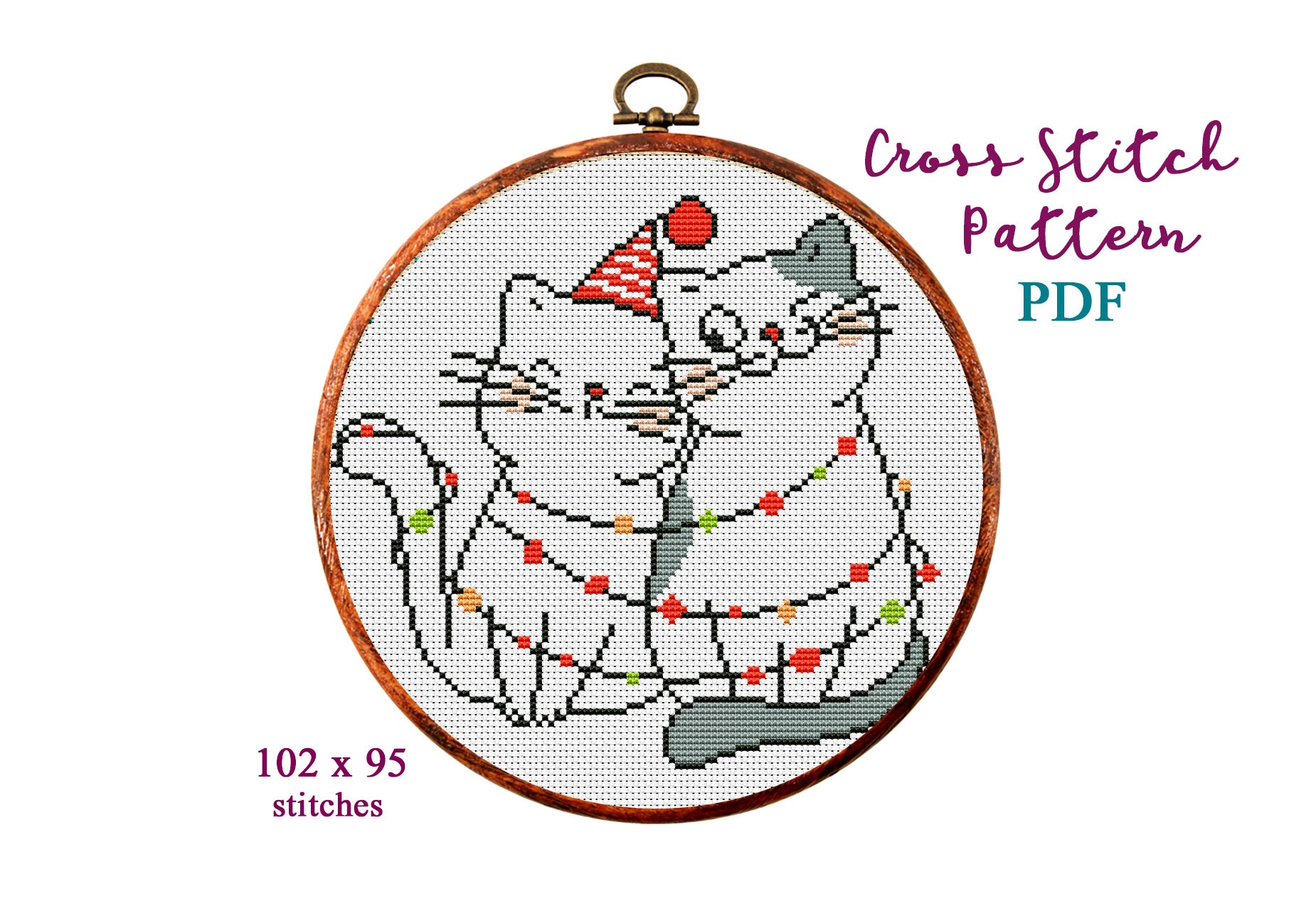 Kreuzstich Stickmuster mit Katzen Motiv. Kreuzstich PDF. Frohe Weihnachten-Handstickerei. Kreuzstichvorlage für Katzenliebhaber