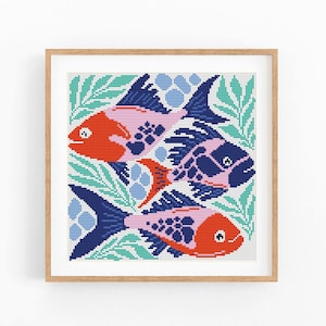 Cross Stitch Pattern Modern Ocean Abstract, Modern Sea, Fish, Water, Easy x-stitch, Cross Stitch Chart, Nature Pattern, Instant Download PDF
