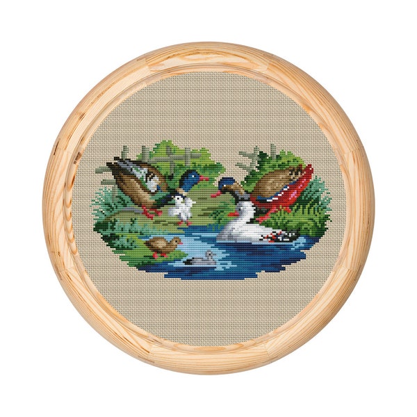 Vintage Cross Stitch Pattern, Landscape Antique Cross Stitch Design, Bird Floral x-stitch pattern, Embroidery Flowers, instant download PDF