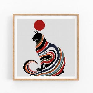 クロスステッチ パターン、抽象的な黒猫、花、モダンなクロスステッチ パターン、クロスステッチ チャート、猫好きのギフト パターン、PDF の即時ダウンロード