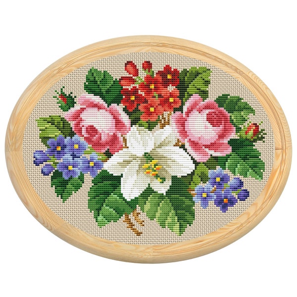 Vintage Flowers Cross Stitch Pattern, Antique Cross Stitch Design, Victorian Floral x-stitch pattern, Embroidery Flower,instant download PDF