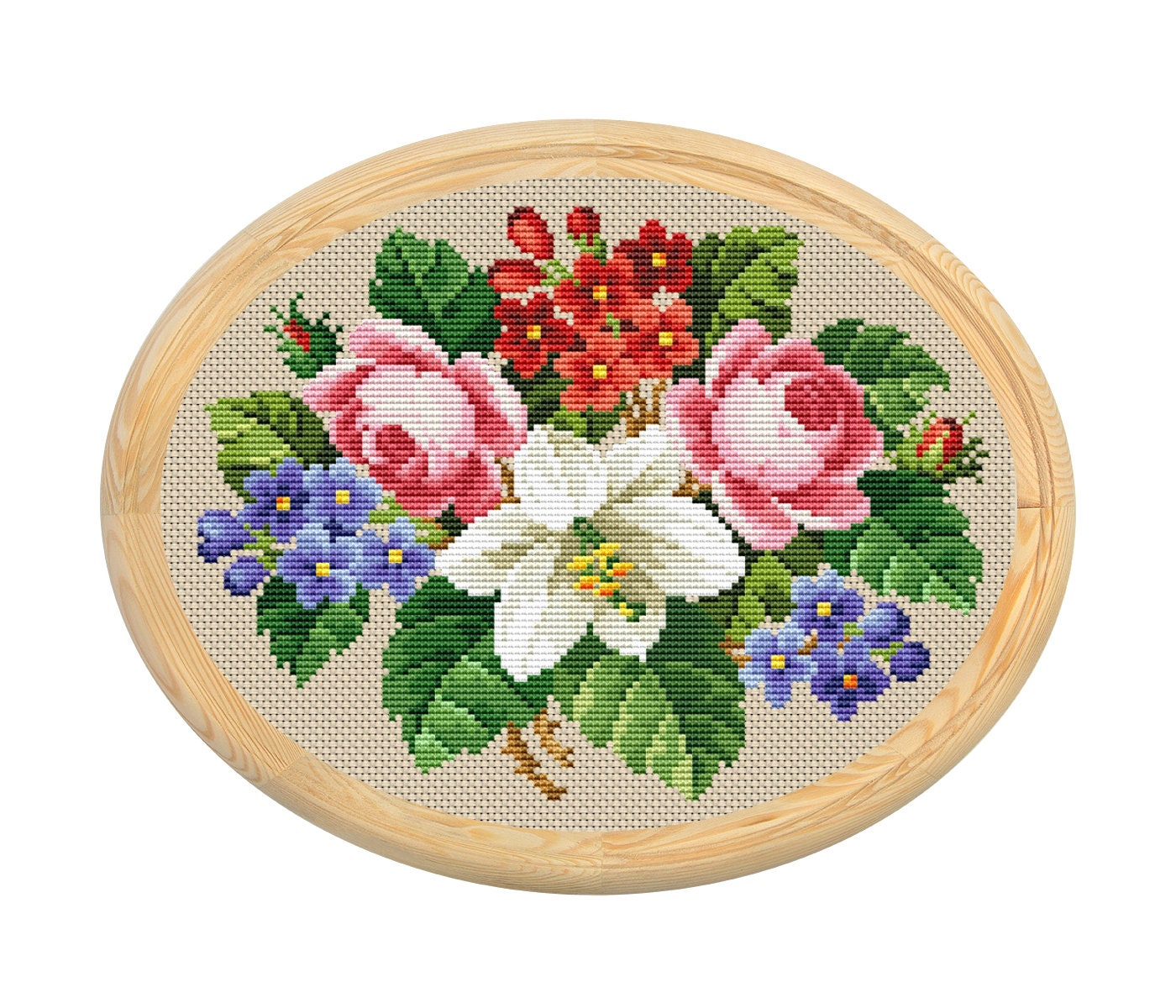 Vintage Flowers Cross Stitch Pattern, Antique Cross Stitch Design