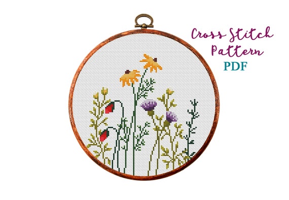 Wild Flowers. Modern Cross Stitch Pattern. Counted Cross Stitch