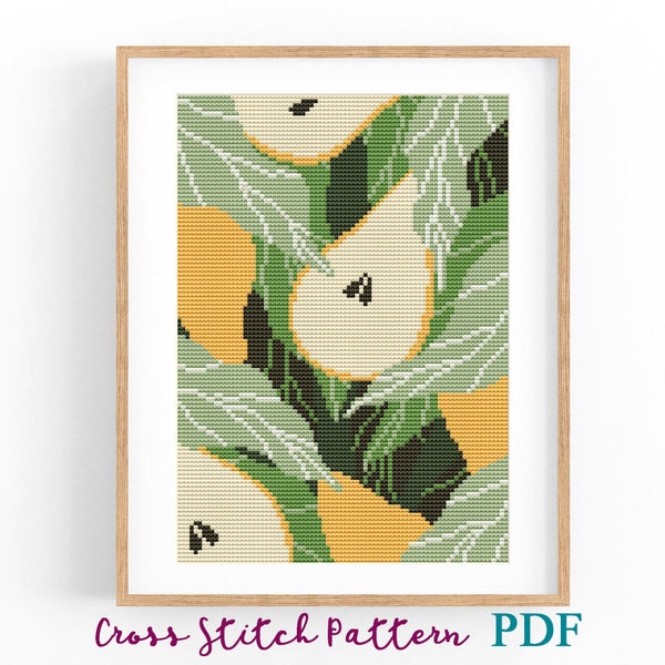 Cross Stitch Pattern Modern Abstract, Plant x-stitch Pattern, Pear Cross Stitch Chart, Boho Nature Design Beginner,Instant Download PDF