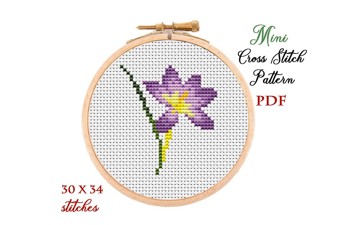 Mini Cross Stitch Pattern. Crocus. Counted Cross Stitch Chart. Flower ...