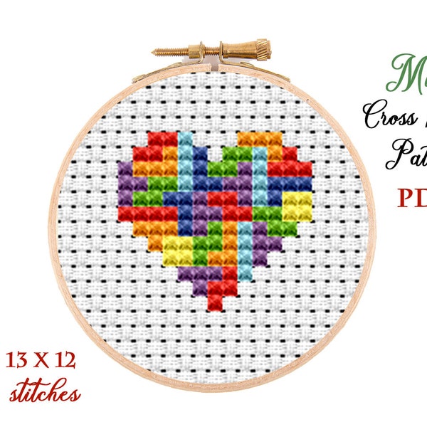 Mini Cross Stitch Pattern. Sunflower. Counted cross stitch chart. Heart hoop art embroidery. Tiny xstitch beginner. Instant download PDF