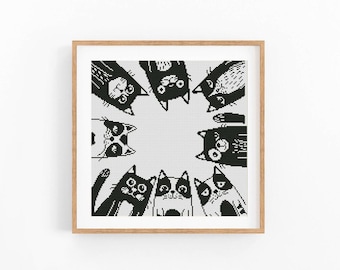Monochrome Cats Cross Stitch Pattern, Modern Kitten Lover Gift (PDF Pattern)