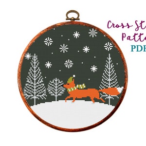 Christmas Cross Stitch Pattern PDF, Cute Fox, Modern Cross Stitch, Boho Holiday Nursery Decor,Easy cross stitch chart, Instant download PDF