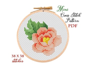 Mini Cross Stitch Pattern. Flowers. Counted cross stitch chart. Flower hoop art embroidery. Tiny xstitch for beginner. Instant download PDF