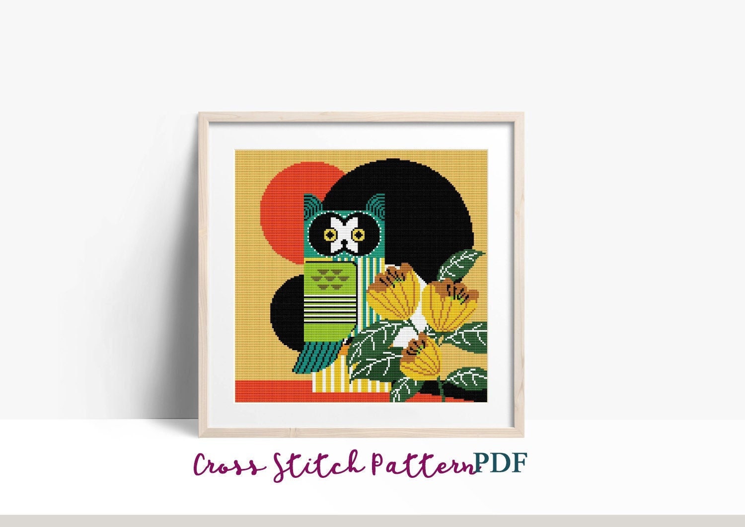 Abstract Cross Stitch Pattern, Owl, Nature Modern x-stitch Pattern, Cross Stitch Chart, Geometric Or