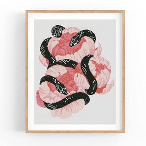 Kruissteekpatroon Nieuwjaar van de slang pdf, Chinese slang getelde kruissteek, 2025, kruissteekkaart bloemen, pdf direct downloaden