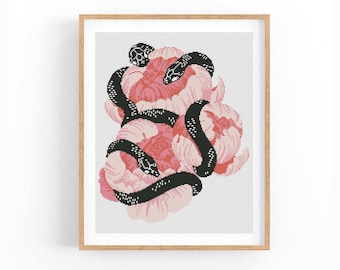Schema punto croce Capodanno del serpente PDF, Punto croce contato serpente cinese, 2025, Schema punto croce fiore, Download immediato PDF