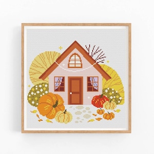 Herfstlandschap kruissteekpatroon, Thanksgiving-kruissteekpatroon, landelijk x-steekpatroon, kruissteektabel, directe download pdf