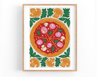 Pizza Cross Stitch Pattern, Kitchen Decor Chart, Italian Food Xstitch, Instant Download PDF