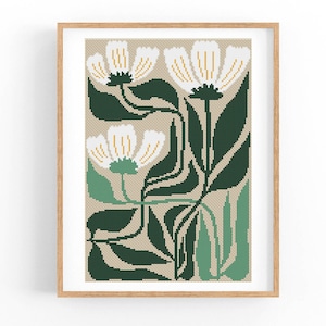 Kruissteekpatroon modern bloemen abstract, moderne bloemen, eenvoudig x-steekpatroon, kruissteekkaart, natuurpatroon, pdf direct downloaden
