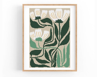 Cross Stitch Pattern Modern Floral Abstract, Modern flowers, Easy x-stitch Pattern, Cross Stitch Chart, Nature Pattern, Instant Download PDF