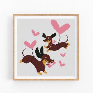 Dachshund Dog Cross Stitch Pattern, Sausage Dog, Cute Puppy Dog Pet Lover Modern x-stitch Pattern, XStitch Chart, Instant Download PDF