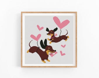 Schema punto croce per bassotto, bassotto, cucciolo di cane, amante degli animali, schema punto croce moderno, schema punto croce, PDF scaricabile immediatamente