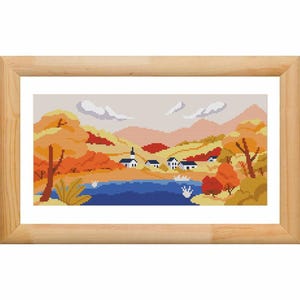 Herfstlandschap kruissteekpatroon, Thanksgiving-kruissteekpatroon, landelijk x-steekpatroon, kruissteektabel, directe download pdf