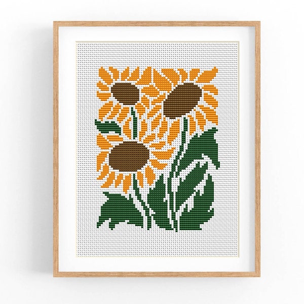 Cross Stitch Pattern Modern Floral Abstract, Easy x-stitch Pattern, Flowers Cross Stitch Chart, Mini Nature Pattern, Instant Download PDF