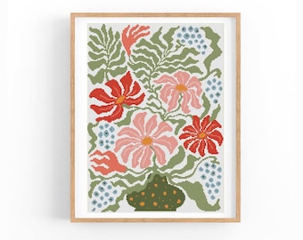 Cross Stitch Pattern Modern Floral Abstract, Modern flowers, Easy x-stitch Chart, Instant Download PDF