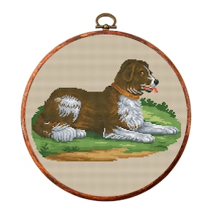 Vintage Cross Stitch Pattern, Antique Cross Stitch Design, Dog x-stitch, Animal Victorian Embroidery, instant download PDF