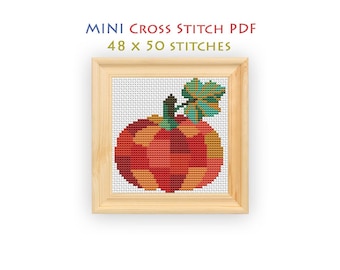 Mini Patchwork Pumpkin Cross Stitch Pattern, Quilt Style Fall Chart, Autumn Harvest Wall Decor, Beginner Friendly, Instant Download PDF
