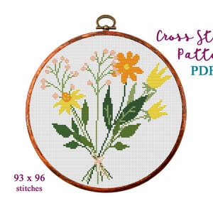 Kruissteekpatroon Bloemenboeket. Kleine bloemen geteld borduurpatroon. Borduren van natuurhoepels. Grappige x-steek. PDF-bestand direct downloaden