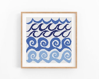 Cross Stitch Pattern Modern Ocean Abstract, Modern Sea, Wave ,Water, Easy x-stitch, Cross Stitch Chart, Nature Pattern, Instant Download PDF