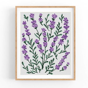 Lavanda. Patrón moderno de punto de cruz. Flor, gráfico de punto de cruz contado provenzal. Bordado natural. Punto X pequeño. Descarga instantánea en PDF.