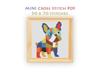 French Bulldog Cross Stitch Pattern, Geometric Standing Dog Chart, Mini Beginner Instant Download PDF