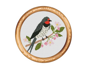 Bird Branch Cross Stitch Pattern: Modern Nature Embroidery Chart (Instant Download PDF)