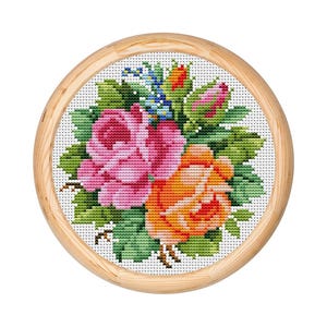 Patrón de punto de cruz con flores antiguas, diseño de punto de cruz antiguo, bordado en lana de Berlín, ramo de flores, flores de bordado moderno, gráfico en PDF