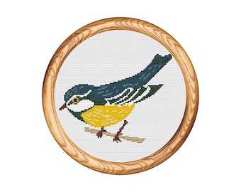 Blue Tit Bird Branch Cross Stitch Pattern: Modern Embroidery Chart (Instant Download PDF)