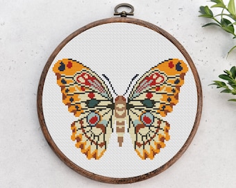 Cross stitch pattern, Yellow Butterfly, Insect nature cross stitch, Hoop Embroidery. Modern counted cross stitch chart.Instant download PDF