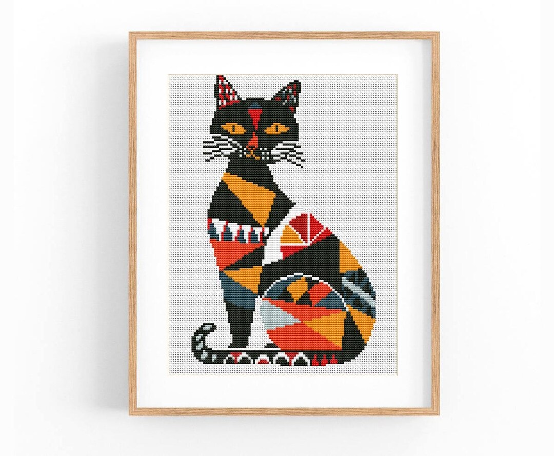 Abstract Cat Pattern Abstract Black Cat Cross Stitch Pattern, Colorful Cat Modern X-stitch ...