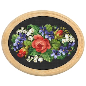 Vintage bloemen kruissteekpatroon, antiek kruissteekontwerp, Victoriaans x-steek bloemenpatroon, borduurbloem, pdf-bestand direct te downloaden