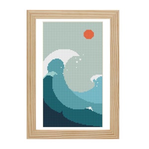 Cross Stitch Pattern Modern Landscape Abstract, Ocean Waves x-stitch Pattern, Small Cross Stitch Chart, Nature Design, Instant Download PDF