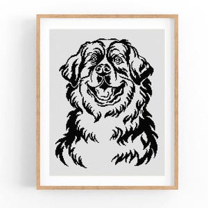 Hund Porträt Kreuzstichmuster, Berner Sennenhund, Einfarbig Modernes Kreuzstichmuster, Monochromer X-Stich Stickvorlage, Sofort Download PDF