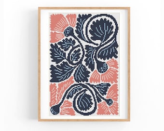 Cross Stitch Pattern Modern Floral Abstract, Boho flowers, Easy x-stitch Pattern, Cross Stitch Chart, Nature Pattern, Instant Download PDF