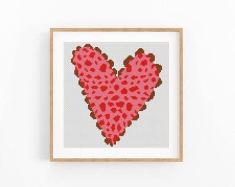 Heart Cross Stitch Pattern, Valentines Day X-Stitch Chart, Easy Beginner Design, Instant Download PDF