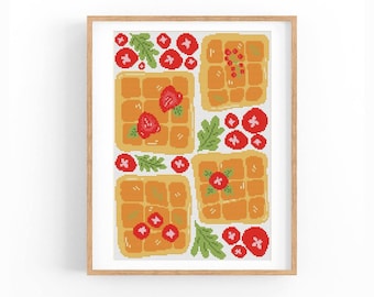 Belgian Waffle Cross Stitch Pattern, Kitchen Decor Chart, Food Xstitch Design, Instant Download PDF