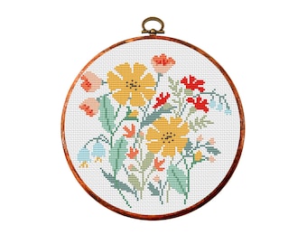 Wild flowers. Modern Cross Stitch Pattern. Counted cross stitch chart. Nature hoop art embroidery. Small xstitch. Instant download PDF