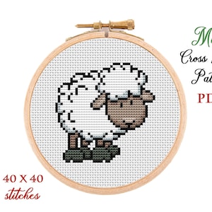Mini-kruissteekpatroon. Lam. Dierengetelde kruissteekkaart. Leuke borduurringkunst. Tiny xstitch-beginner. Pdf direct downloaden