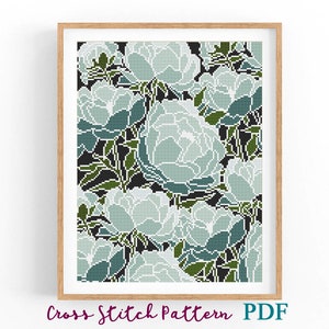 Kruissteekpatroon Abstracte bloemenkunst, modern x-stitchpatroon, bloemen kruissteekkaart, natuurornamentpatroon, instant download pdf