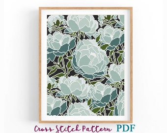 Cross Stitch Pattern Floral abstract art, Modern x-stitch Pattern, Flowers Cross Stitch Chart, Nature Ornament Pattern, Instant Download PDF