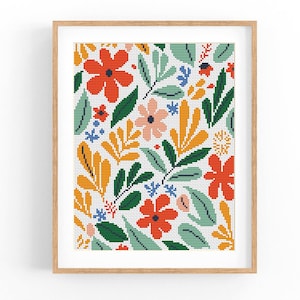 Kruissteekpatroon modern bloemen abstract, moderne bloemen, eenvoudig x-steekpatroon, kruissteekkaart, natuurpatroon, pdf direct downloaden